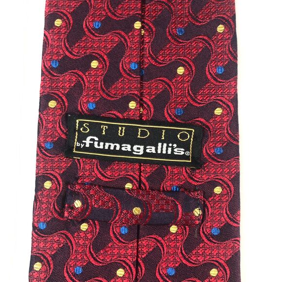 STUDIO by FUMAGALLI'S Silk Red Blue Yellow Pattern Tie Made in USA/Italy - Picture 5 of 6